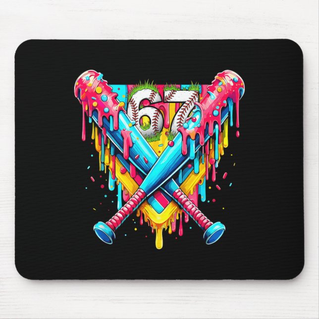 Baseball Ice Cream Drip Number 67 Player 67th Birt Mouse Pad (Front)