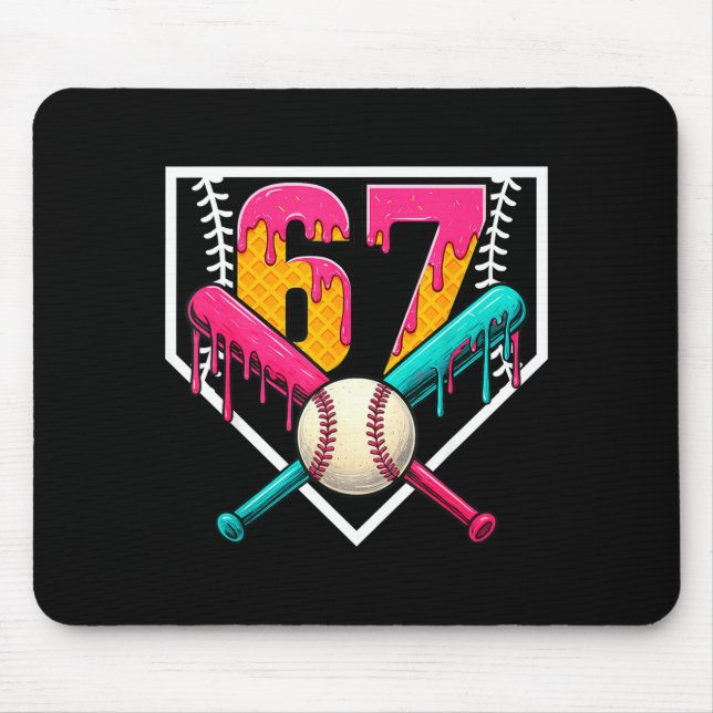 Baseball Ice Cream Drip Number 67 Player 67th Birt Mouse Pad (Front)