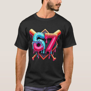 Baseball Ice Cream Drip Number 67 Player 67th Birt T-Shirt