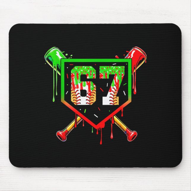 Baseball Ice Cream Drip Number 67 Player 6 7 Chris Mouse Pad (Front)