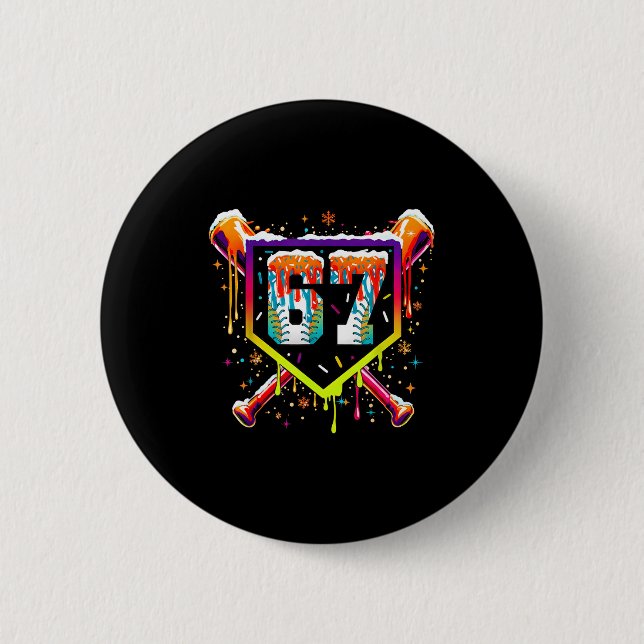 Baseball Ice Cream Drip Number 67 Six Seven Meme C 6 Cm Round Badge (Front)