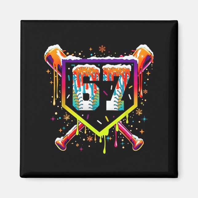 Baseball Ice Cream Drip Number 67 Six Seven Meme C Magnet (Front)