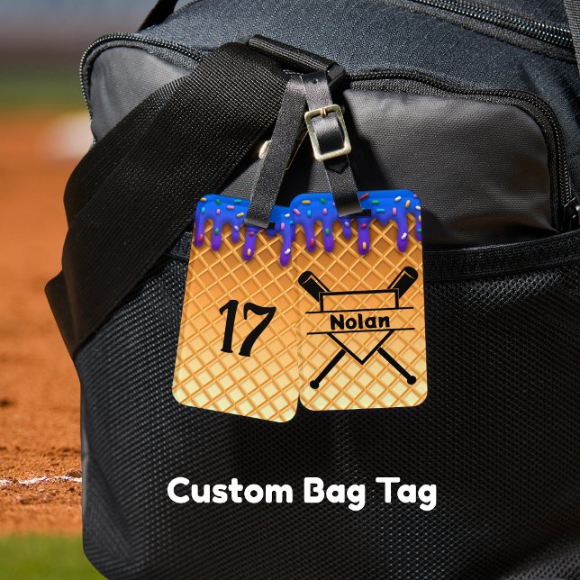 Baseball ice cream drip personalised bag tag (Creator Uploaded)