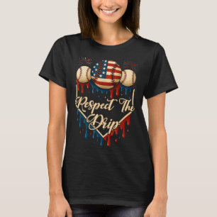 Baseball Ice Cream Dripping 4th Of July Respect Th T-Shirt