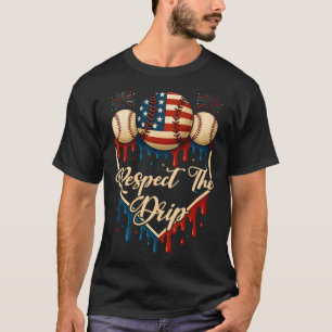 Baseball Ice Cream Dripping 4th Of July Respect Th T-Shirt