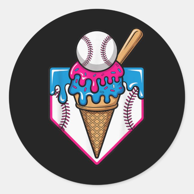 Baseball Ice Cream Dripping Baseball Home Plate Dr Classic Round Sticker (Front)