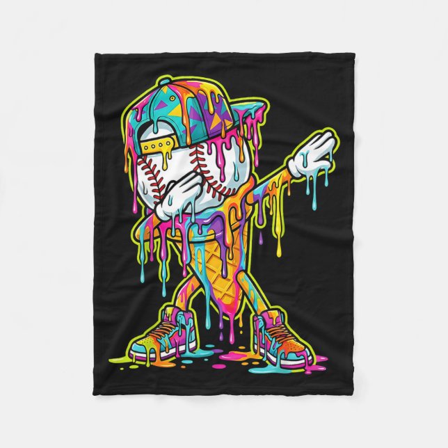 Baseball Ice Cream Dripping Dabbing Baseball Drip  Fleece Blanket (Front)