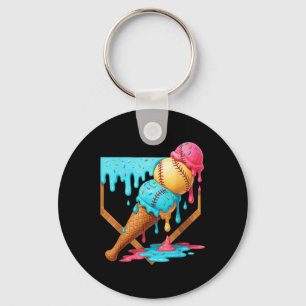 Baseball Ice Cream Dripping Funny Baseball Men Kid Key Ring