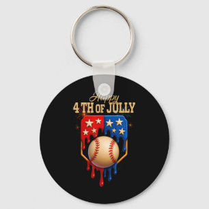 Baseball Ice Cream Dripping Patriotic Happy 4th Of Key Ring