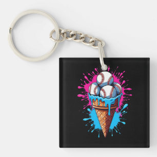 Baseball Ice Cream Watercolor Sports Lover Key Ring