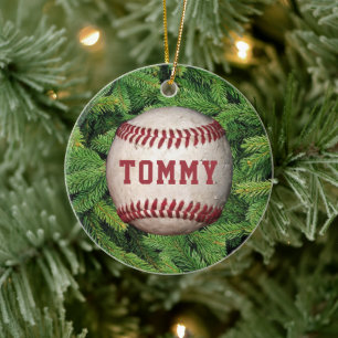 Baseball in Air, On Tree, Personalised Ceramic Ornament