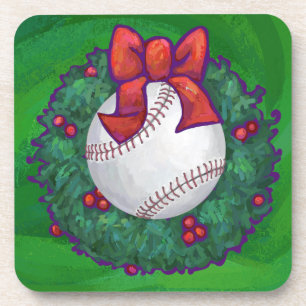 Baseball in Christmas Wreath Coaster