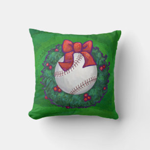 Baseball in Christmas Wreath Cushion
