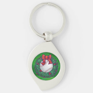 Baseball in Christmas Wreath Key Ring