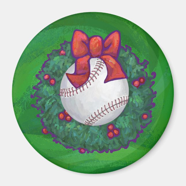 Baseball in Christmas Wreath Magnet (Front)