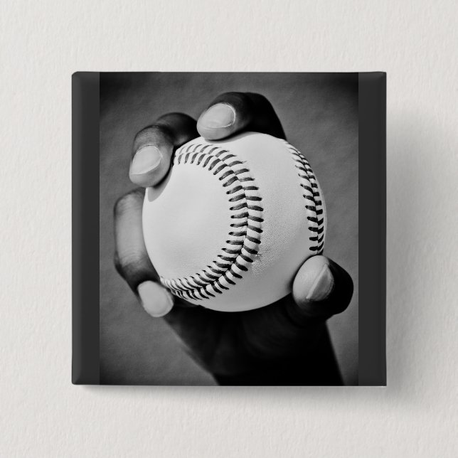 baseball in hand 15 cm square badge (Front)
