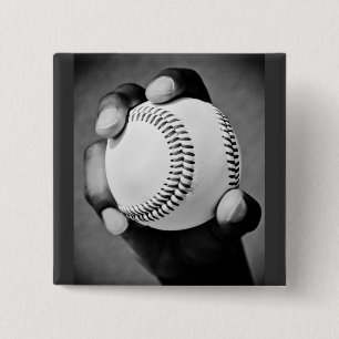 baseball in hand 15 cm square badge