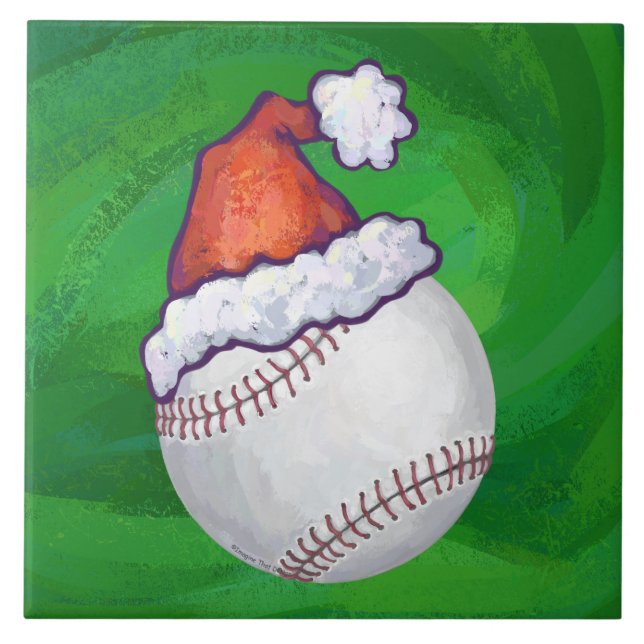 Baseball in Santa Hat on Green Tile (Front)