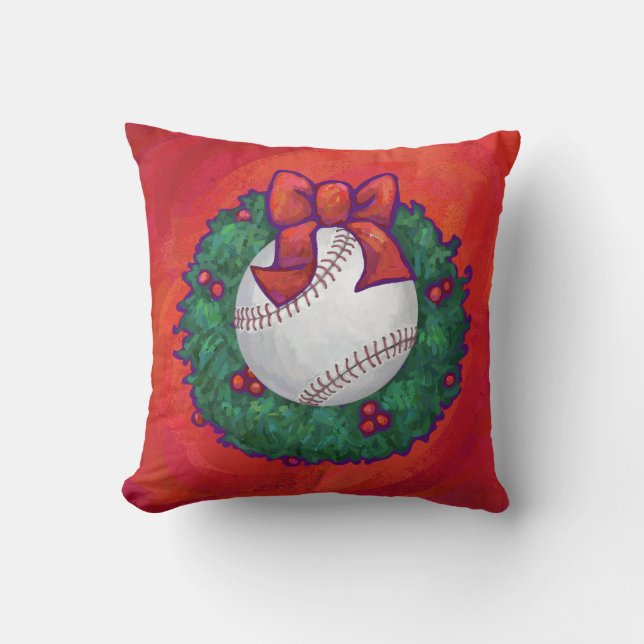 Baseball in Wreath on Red Cushion (Front)