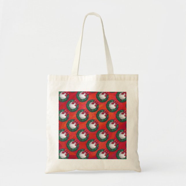 Baseball in Wreath on Red Tote Bag (Front)
