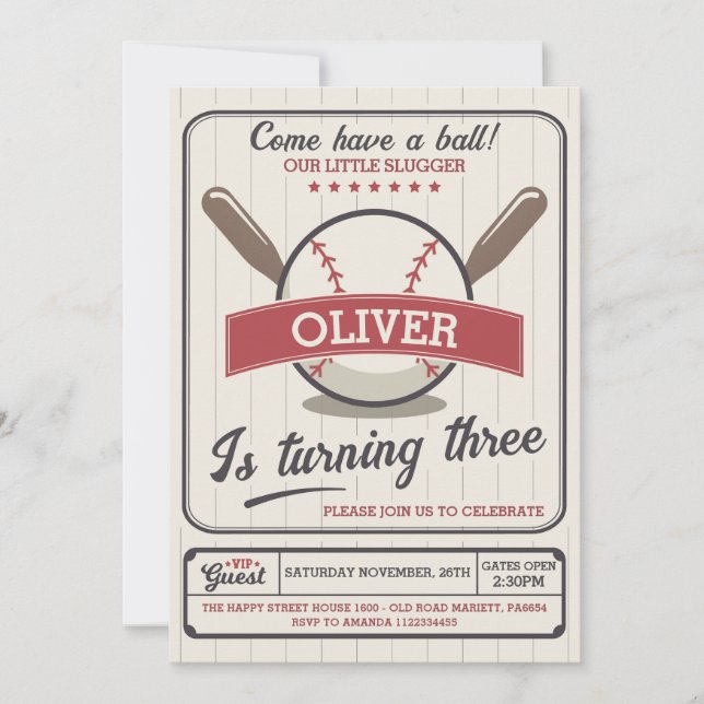 Baseball Invitation for Birthday Party Slugger (Front)