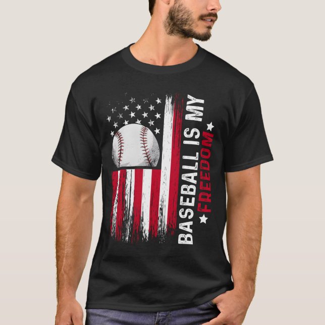 Baseball Is My Freedom American Sports Flag retro T-Shirt (Front)
