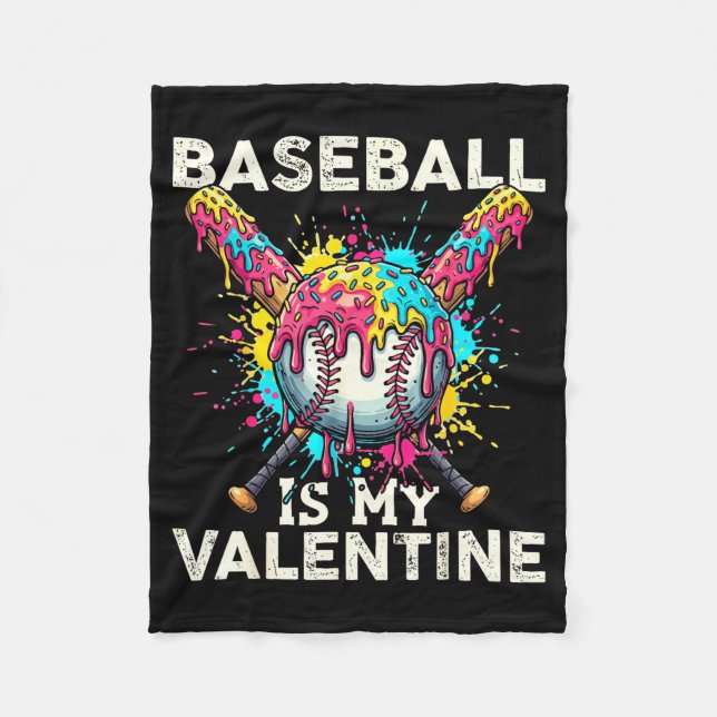 Baseball Is My Valentine Ice Cream Drip Crossed Ba Fleece Blanket (Front)