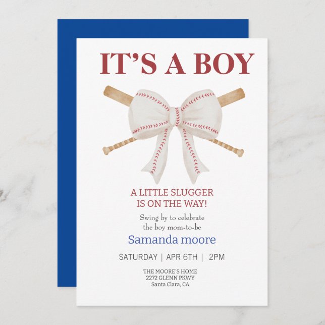Baseball its a boy baby shower invitation (Front/Back)