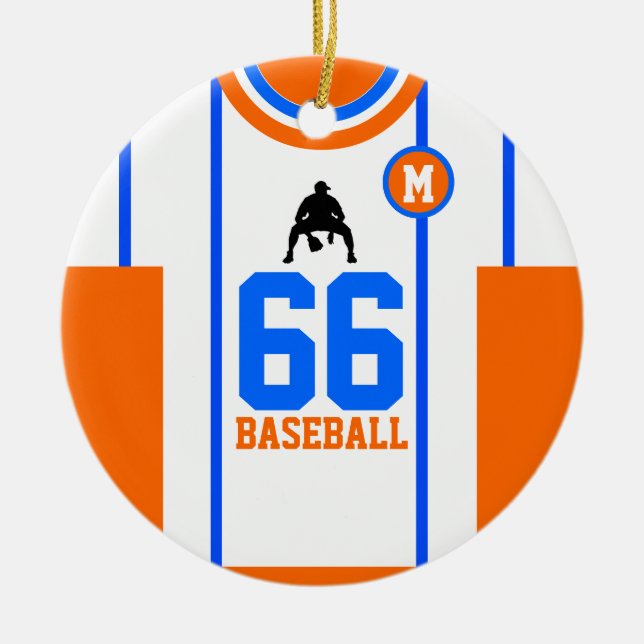 Baseball Jersey Blue Orange Ornament (Front)