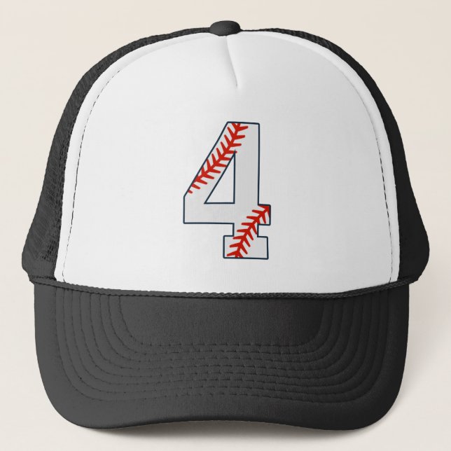 Baseball Jersey Number 4 Trucker Hat (Front)