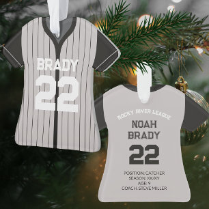Baseball Jersey Player Stats Black Grey Keepsake  Ornament