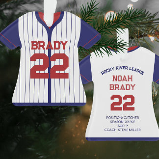 Baseball Jersey Player Stats Red Navy Keepsake  Ornament