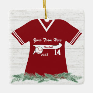 Baseball Jersey Red and White with Photo Ceramic Ornament