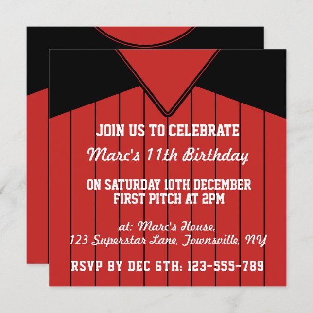 Baseball Jersey Themed Party Invites Template (Front/Back)