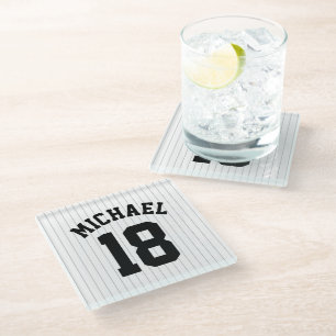 Baseball Jersey with Custom Name & Number Glass Coaster