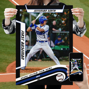 Baseball Keepsakes in Lively Blue Black Custom Poster