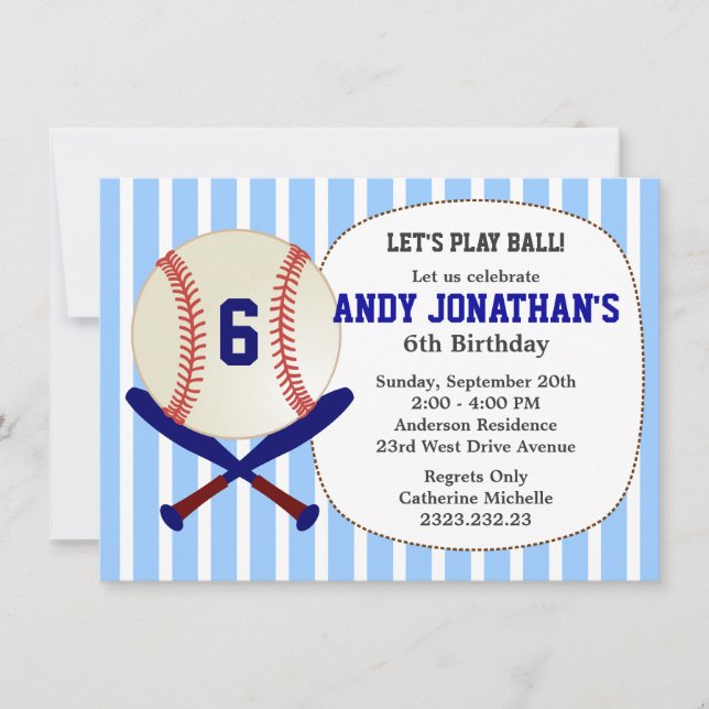 Baseball Kid's Birthday Party Blue Invitation (Front)