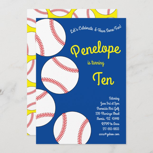 Baseball Kids Birthday Party Sports Blue Boys Invitation (Front/Back)