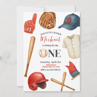 Baseball Kids First Birthday Party Invitation