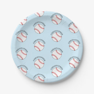 Baseball Kids Party Modern Name Pattern Paper Plate