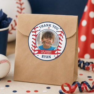 Baseball Kids Photo Birthday Party Thank You Classic Round Sticker