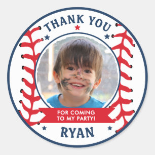 Baseball Kids Photo Birthday Party Thank You Classic Round Sticker