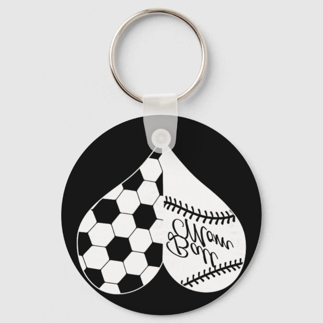 Baseball Laces Soccer Ball Pattern Heart Ball Mum  Key Ring (Front)
