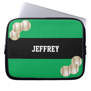 Baseball Laptop Computer Sleeve, Green & Black Sleeve