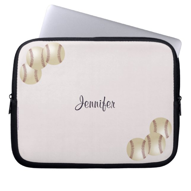 Baseball Laptop Computer Sleeve, Pale Pink Sleeve (Front)