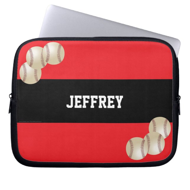 Baseball Laptop Computer Sleeve, Red and Black Sleeve (Front)