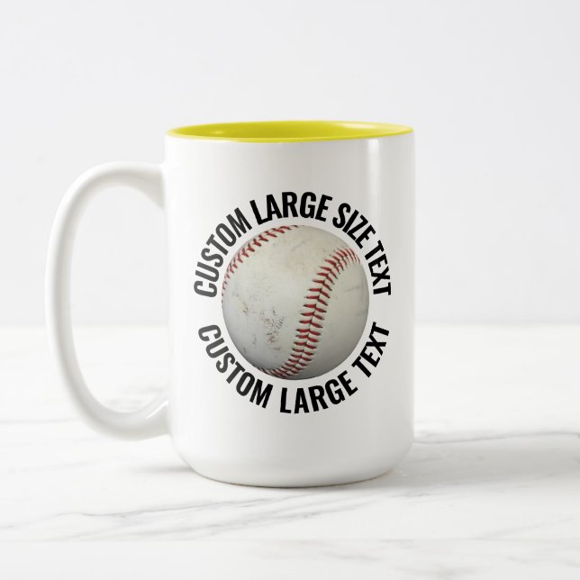 Baseball & Large Text YELLOW 15oz Custom Two-Tone Coffee Mug (Left)