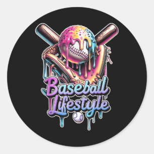 Baseball Lifestyle Ice Cream Drip Men Boys Kids Gi Classic Round Sticker