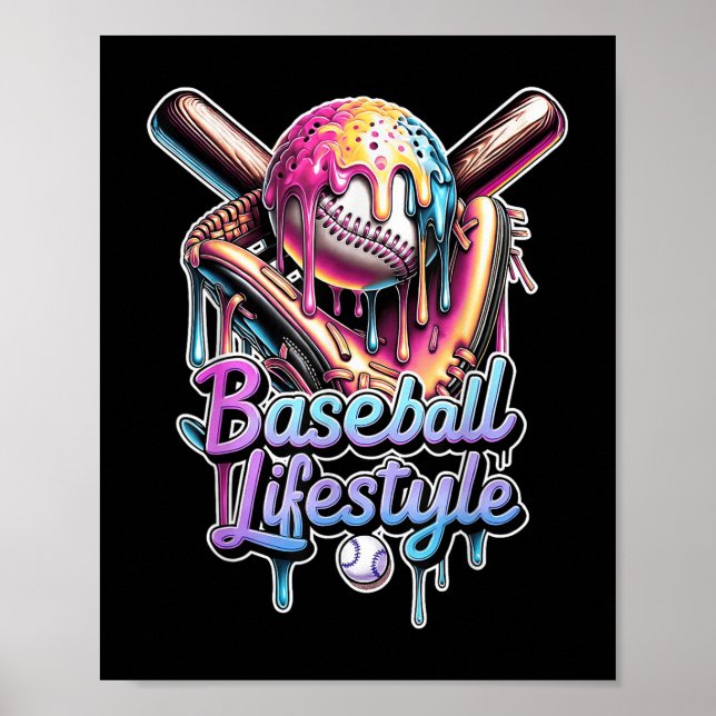 Baseball Lifestyle Ice Cream Drip Men Boys Kids Gi Poster (Front)