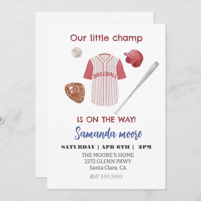 Baseball little champ baby shower invitation (Front/Back)